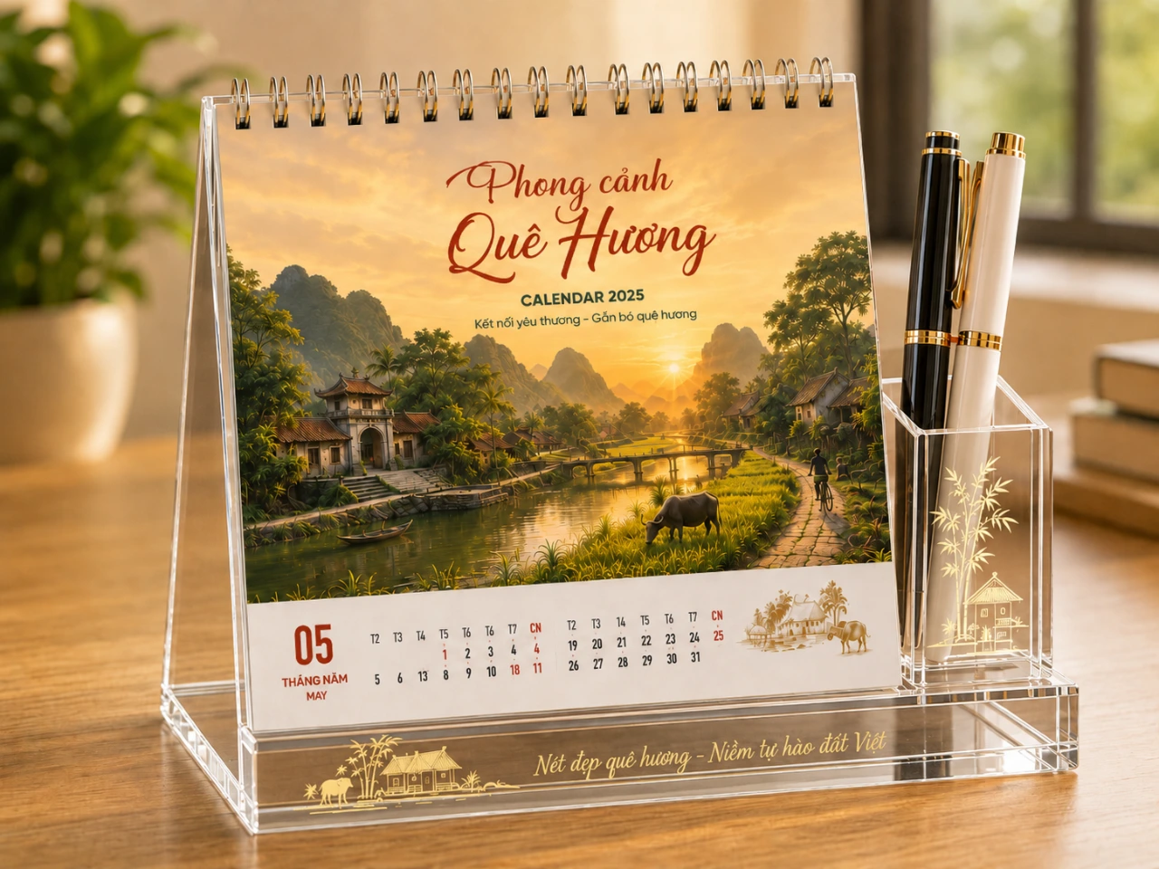 Mẫu lịch để bàn mica trong suốt hiện đại làm quà tặng khách hàng
