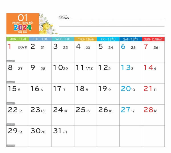 Lịch nghỉ tết dương lịch 2024